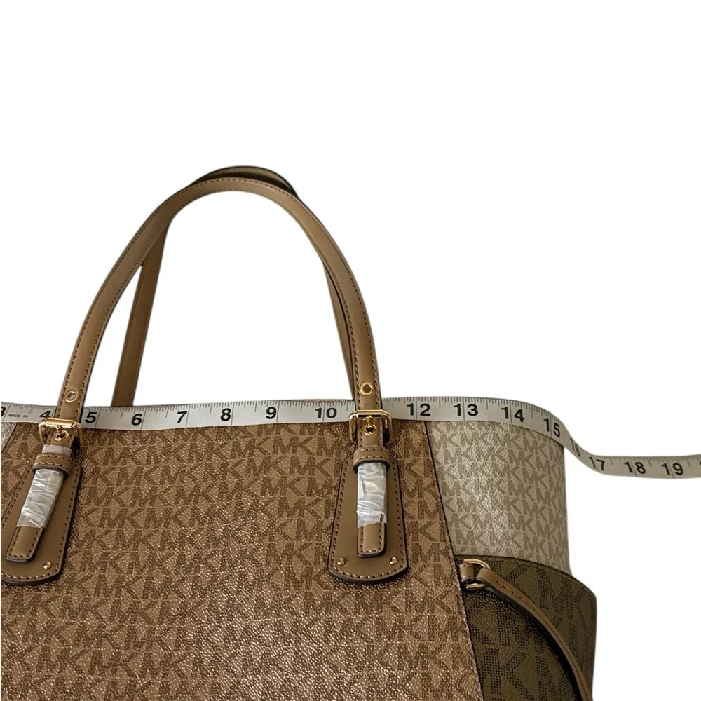 Michael Kors Voyager Large Color-Block Signature Logo Tote Bag ,camel,gold & tan - Picture 9 of 13